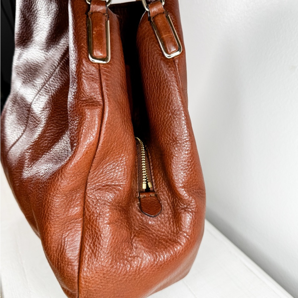 Madison Phoebe 26224 Coach Pebbled Leather Shoulder Bag Cognac Brown Red Lining - Picture 4 of 14